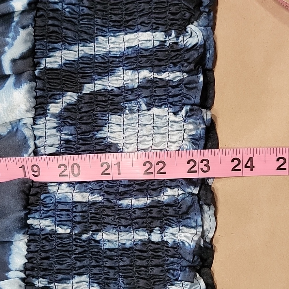 MICHAEL Michael Kors Size L True Navy & Light Blue Tie Dye Satin Blouse - Picture 10 of 13